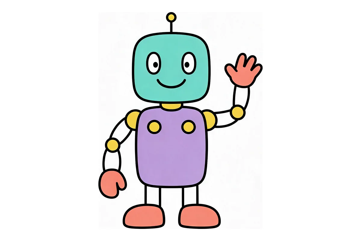 Versión coloreada de robot amigable saludando